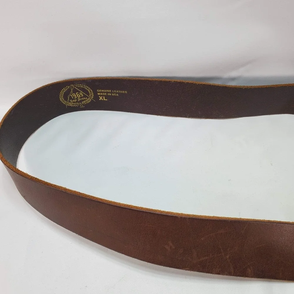 Vintage 90s GAP Brown Genuine Leather Brass Buckle Belt XL Made in USA 40-42
